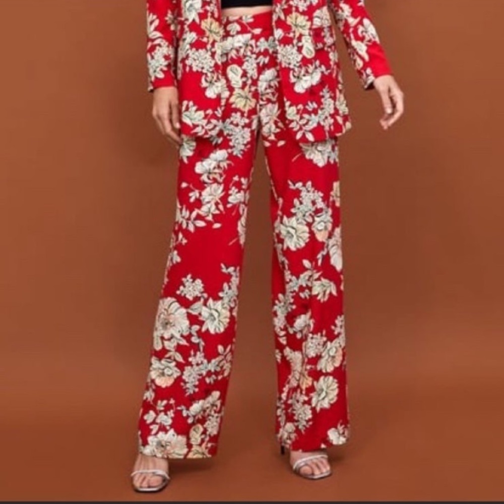 Zara red floral pants